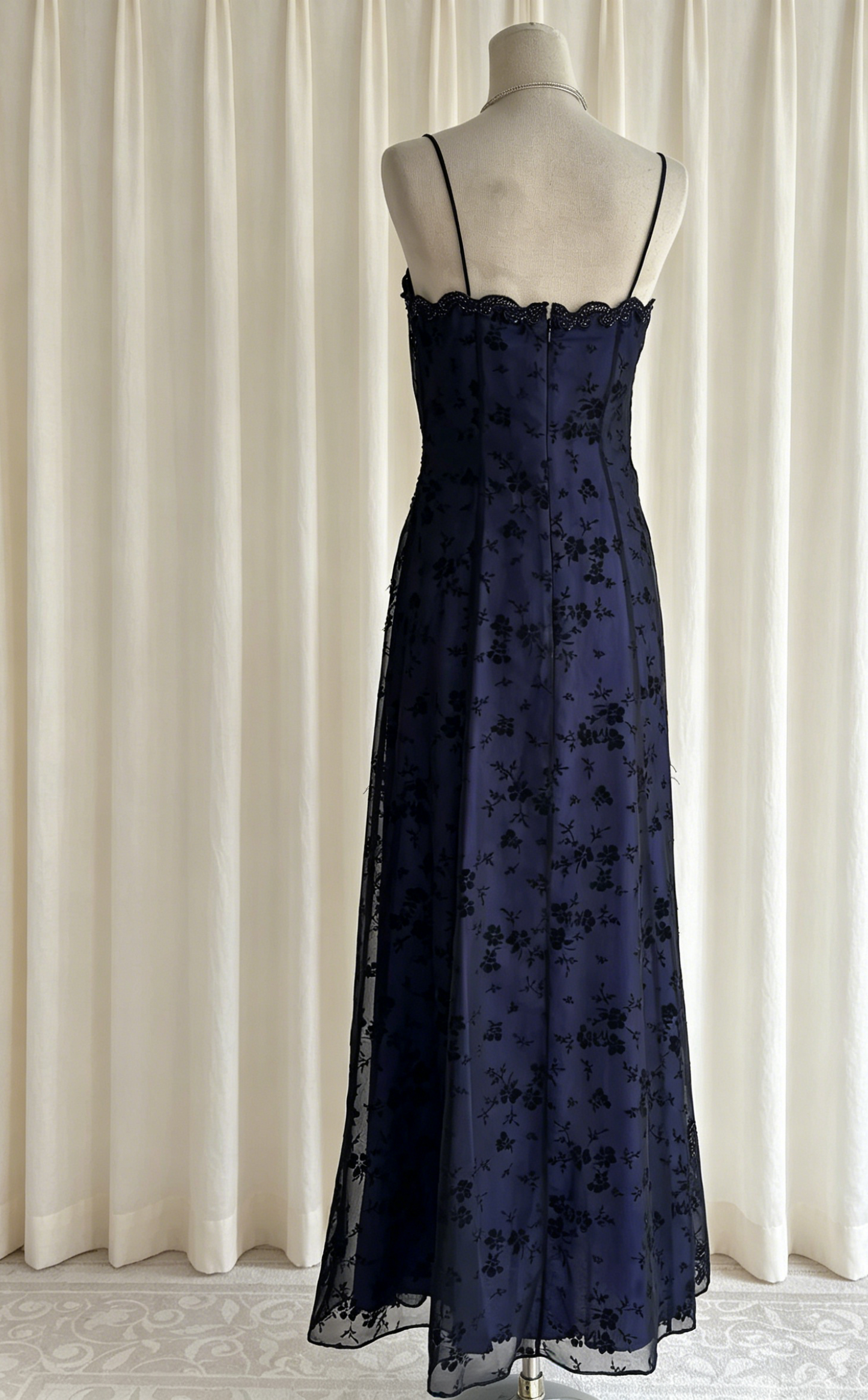 Purple Prom Dress Spaghetti Straps Sheath Black Chiffon Beaded Long Evening Dress ED07666