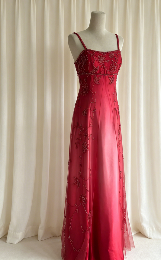 Abstufungen Rot Ballkleid Spaghettiträger Etui-Schnitt Chiffon Perlen Lang Abendkleid ED07667
