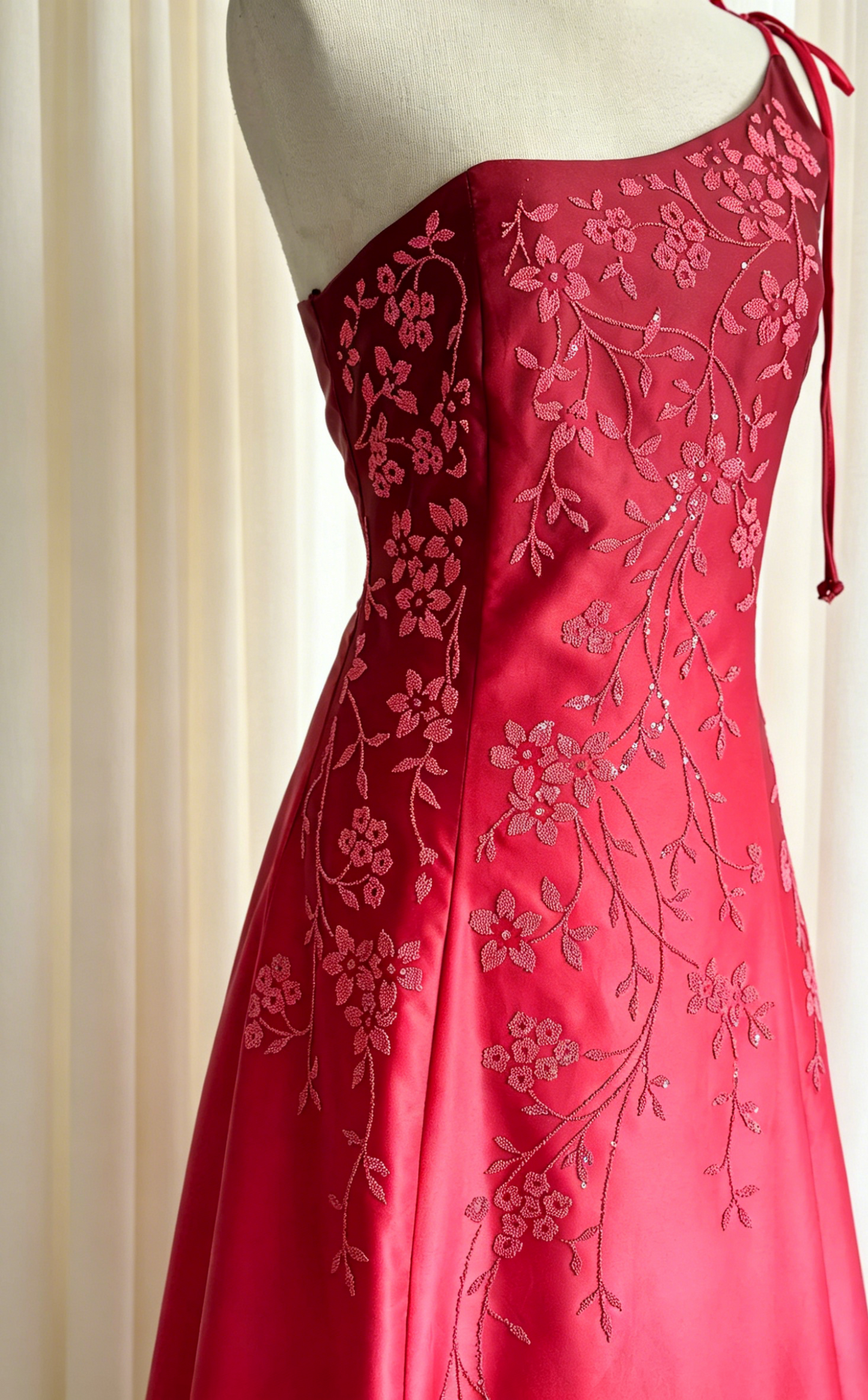 Gradient Red Prom Dress One-shoulder A-Line Chiffon Beaded Long Evening Dress ED07669