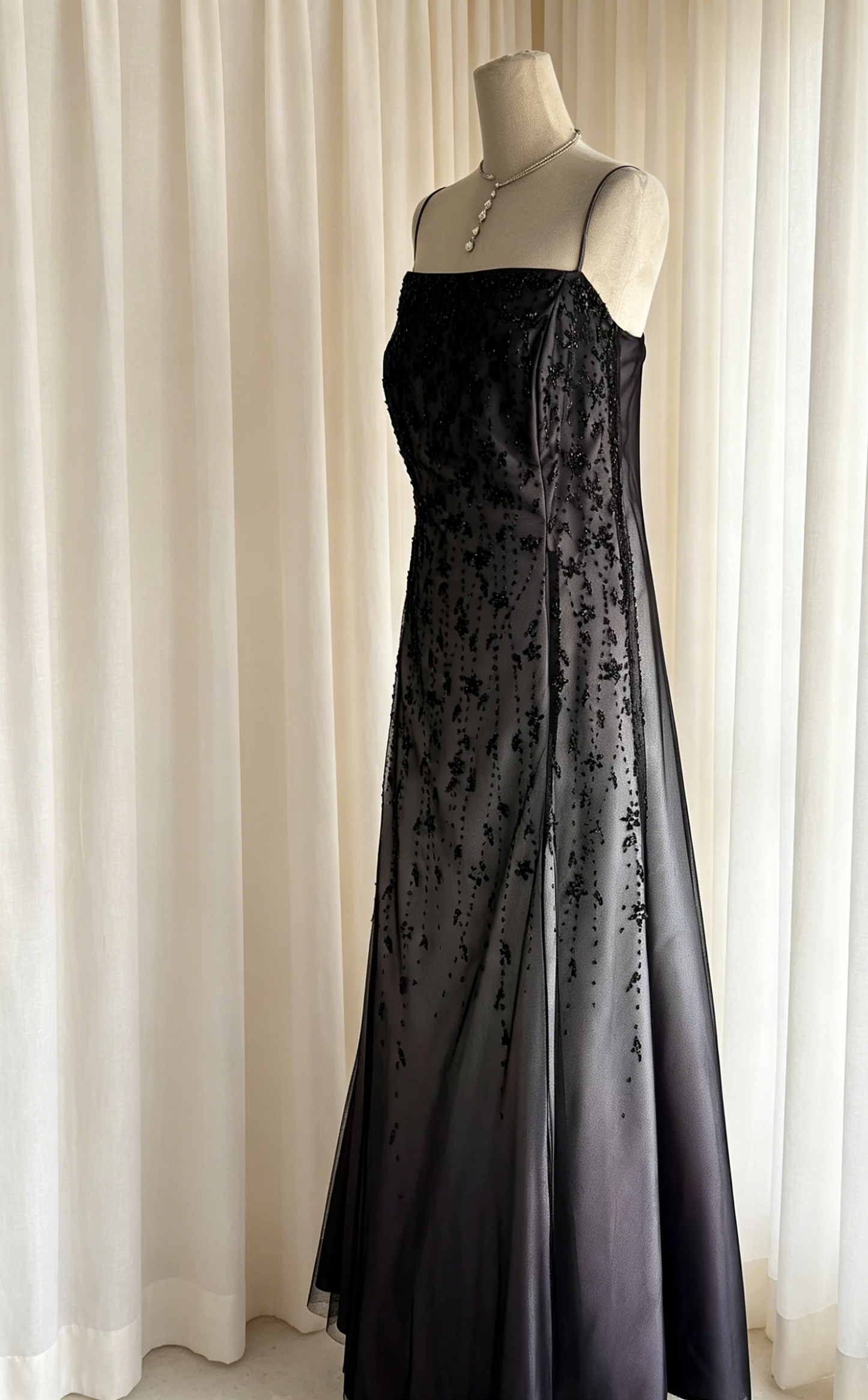 Robe de bal gris dégradé à bretelles fines, fourreau, en mousseline de soie perlée, longue robe de soirée ED07670
