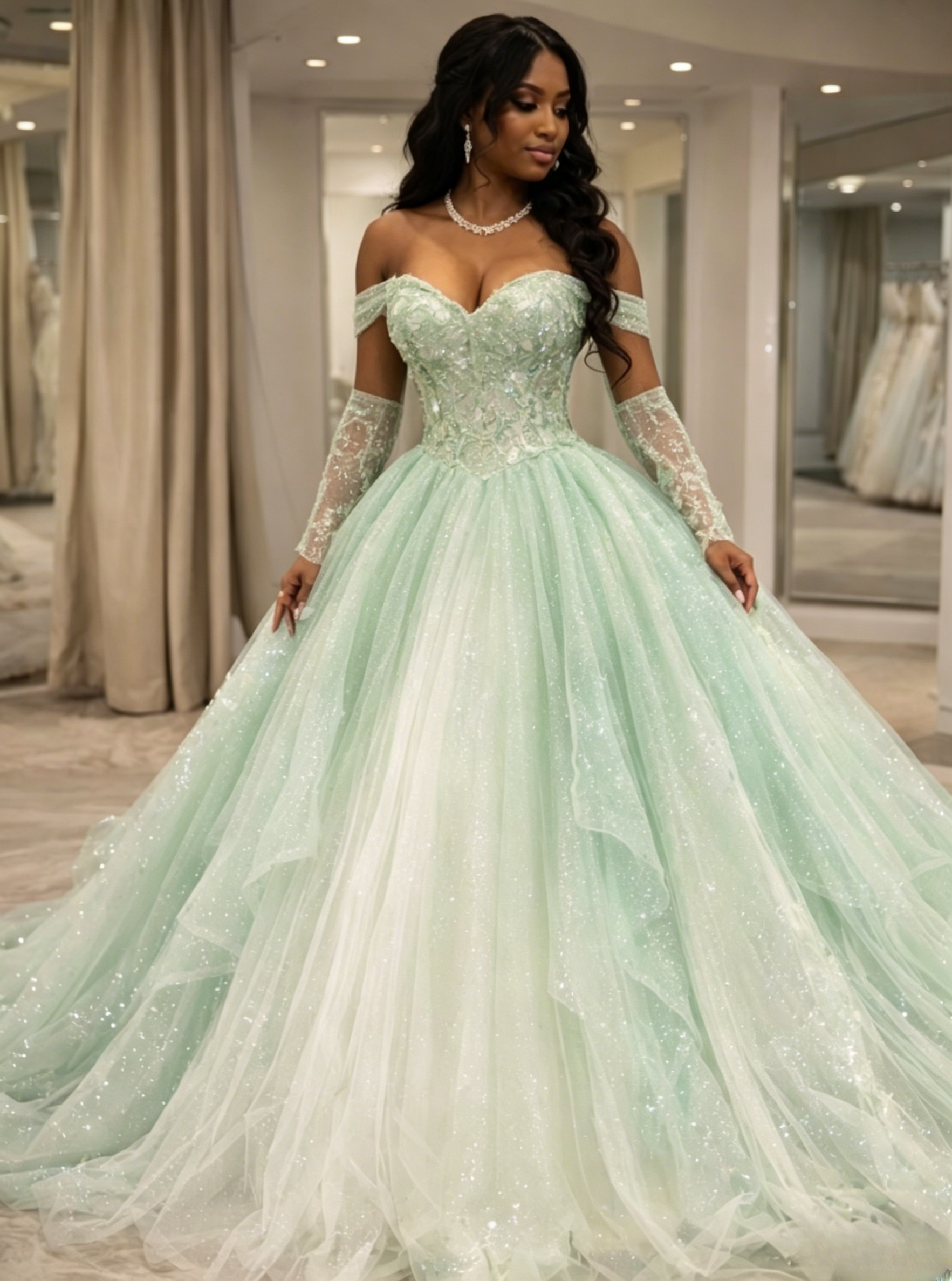 Green Prom Dress Gorgeous Off-shoulder A-Line Sweet 16 Dress Tulle Qui EvaFashionDress Green Prom Dress Gorgeous Off-shoulder A-Line Sweet 16 Dress Tulle Qui EvaFashionDress