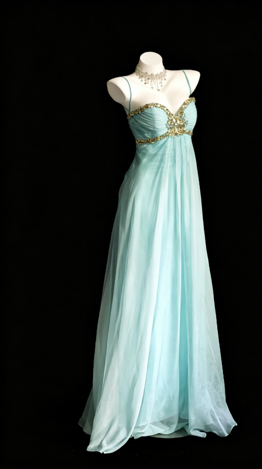 Vintage Blassblaues Ballkleid Sweetheart-Etui Chiffon Langes Abendkleid ED07673