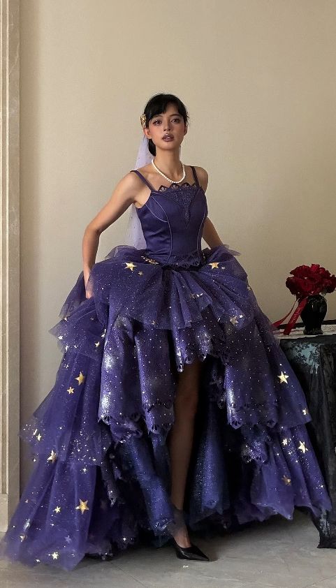 Gorgeous A-Line Tulle Sweet 16 Dress Spaghetti Straps Quinceanera Dress Purple Prom Dress ED07723