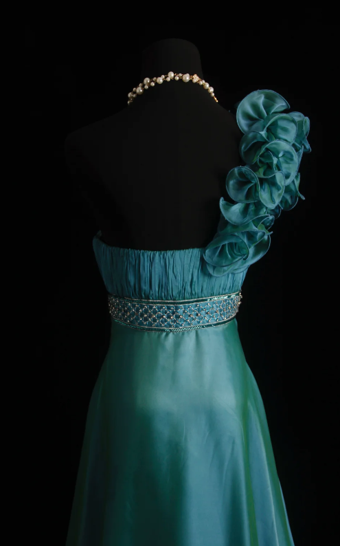 Fashion Peacock Blue Wedding Guest Dress One-shoulder Sheath Satin Long Evening Dress ED07741