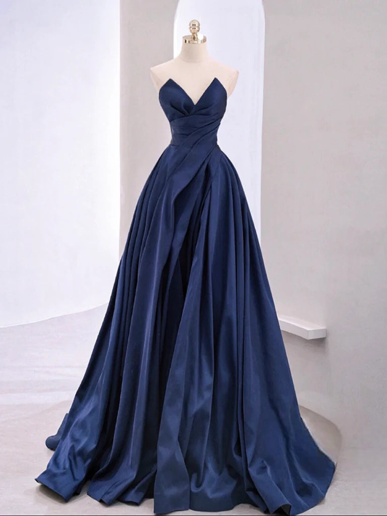 dark blue long formal dresses Elegant Long Navy Blue Prom Dresses Off The Shoulder Tulle Long A-line Evening Formal Gowns