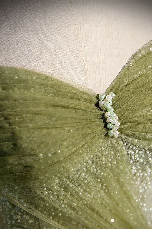 A-line Green Long Prom Dress, Green Tulle Formal Evening Dress ED0780
