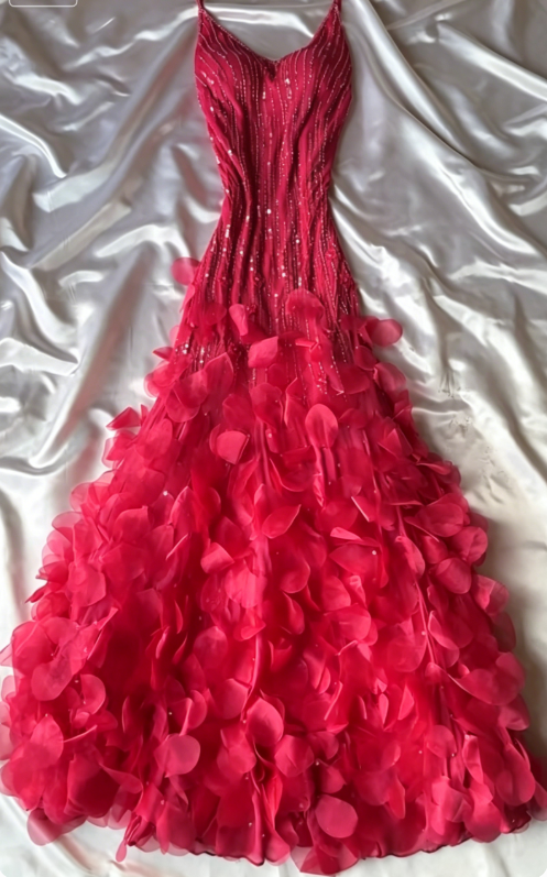 Chic Spaghetti Straps A-Line Beaded Chiffon Long Evening Dress Hot Pink Prom Dress ED07865