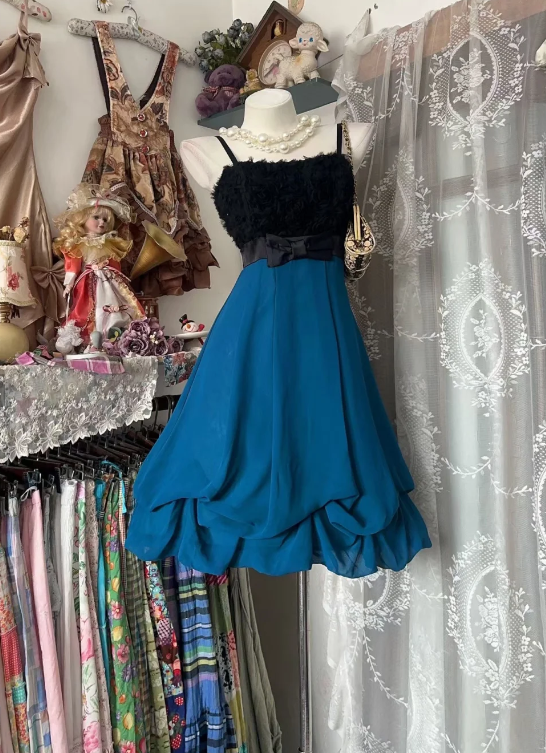 Chic Spaghetti Straps Birthday Dress Sheath Chiffon Graduation Party Dress Blue Short Prom Dress ED07889