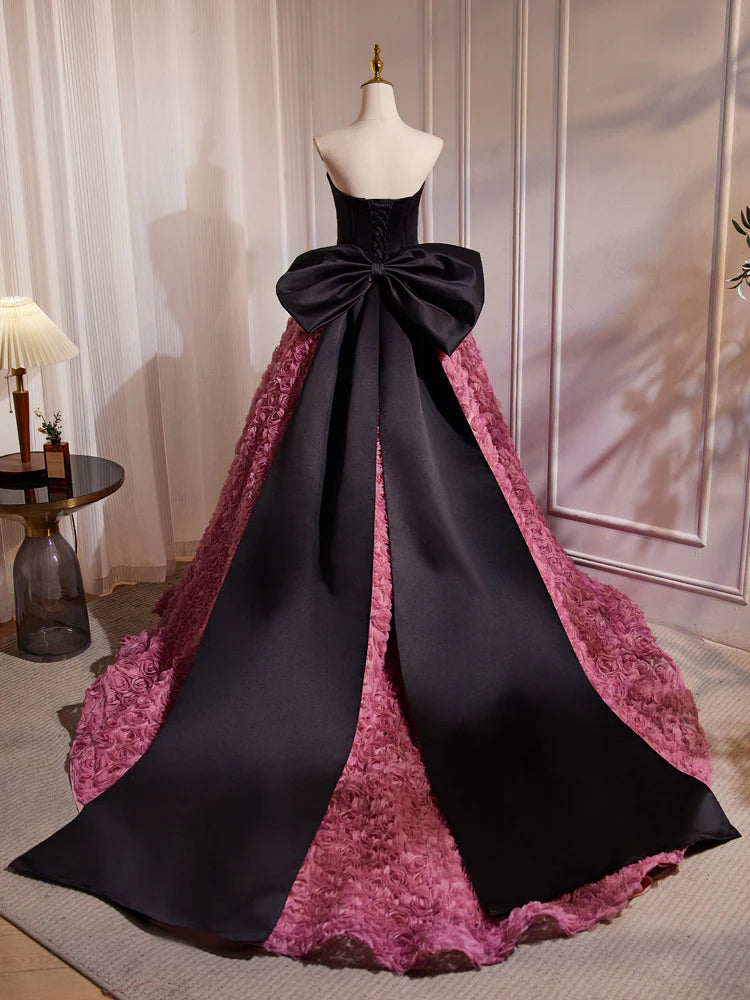A-Line Sweetheart Neck 3D Flower Pink Long Prom Dress, Pink Long Formal Dress ED079