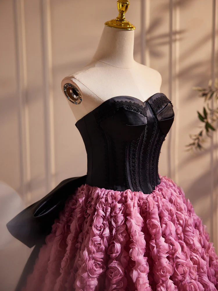 A-Line Sweetheart Neck 3D Flower Pink Long Prom Dress, Pink Long Formal Dress ED079