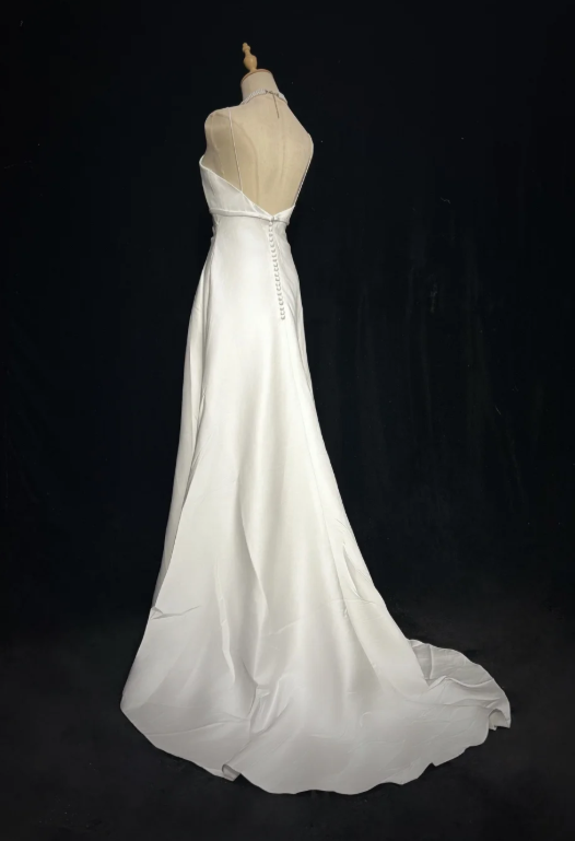 Robe de soirée longue trapèze en satin à fines bretelles chic Robe de bal blanche ED07905