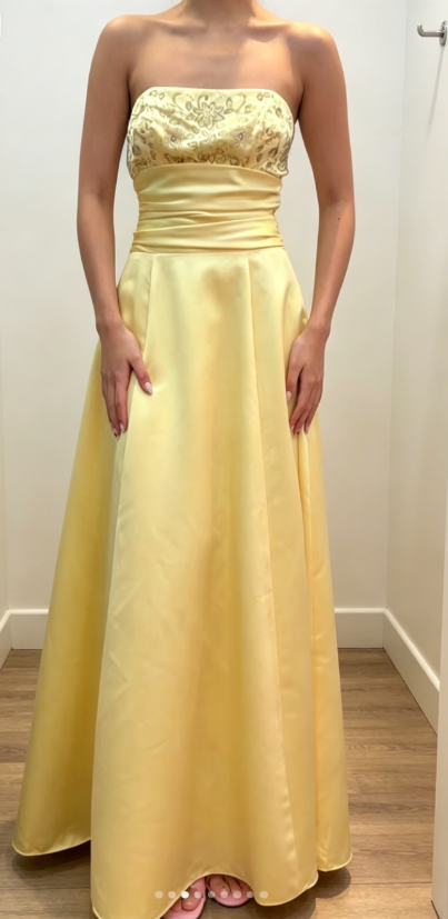 Elegant Yellow Wedding Guest Dress Strapless A-Line Satin Long Evening Dress ED07919