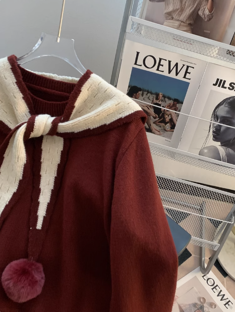 Roter Weihnachtsatmosphäre Schal Strickpullover ED0792