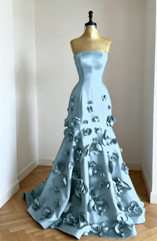 Gorgeous Strapless Sheath Satin Long Evening Dress Blue Prom Dress ED07934