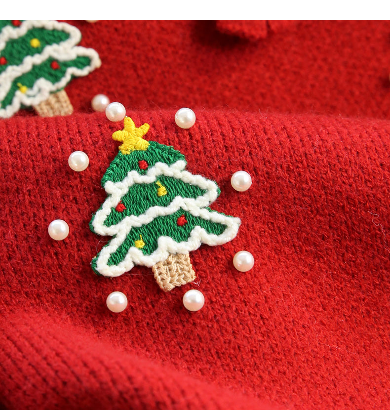 Christmas style beaded red doll collar sweater ED0796