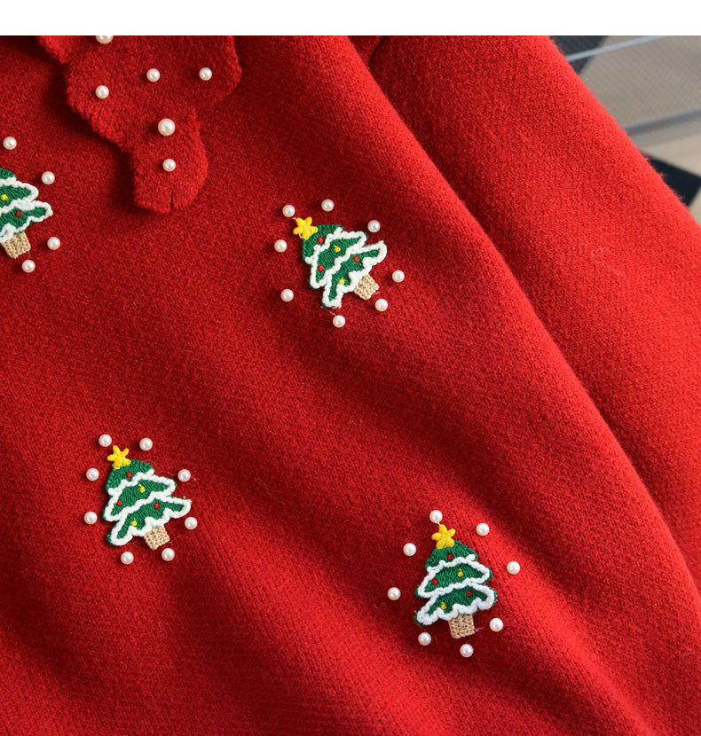 Christmas style beaded red doll collar sweater ED0796