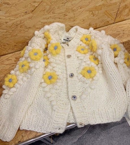Hand-crocheted thick needle three-dimensional flower beanie sweater knitted cardigan ED0798