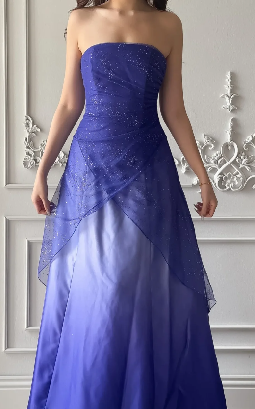 Chic Strapless A-Line Satin Long Evening Dress Purple Prom Dress ED07983