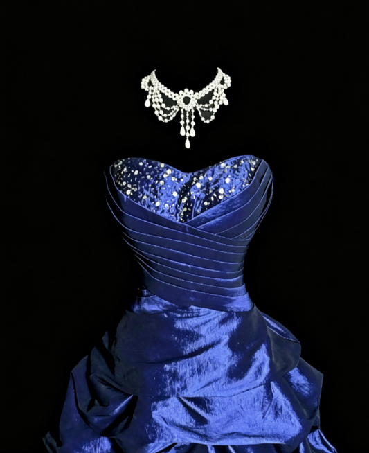 Chic Blue Cocktail Dress Strapless A-line Birthday Dress Satin Graduation Party Dress ED08006