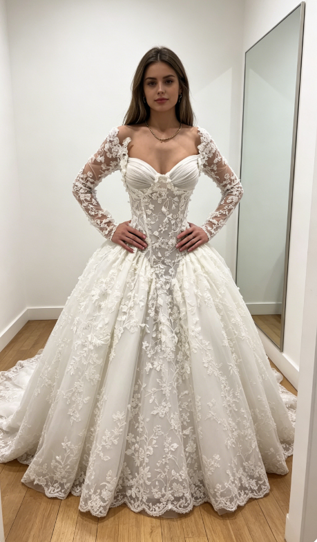 Timeless Off-shoulder A-Line Wedding Dress Tulle Appliques Bridal Dress White Bridal Gown ED08012