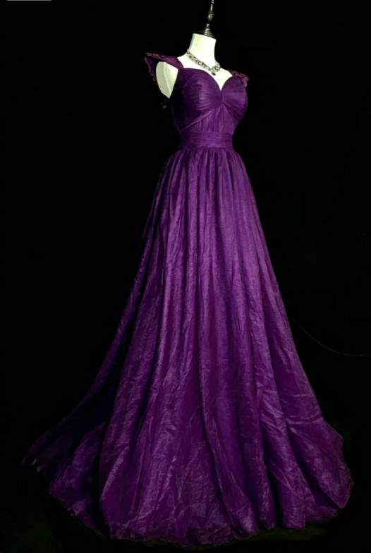 Goregeous Straps A-Line Satin Long Evening Dress Purple Prom Dress ED08017