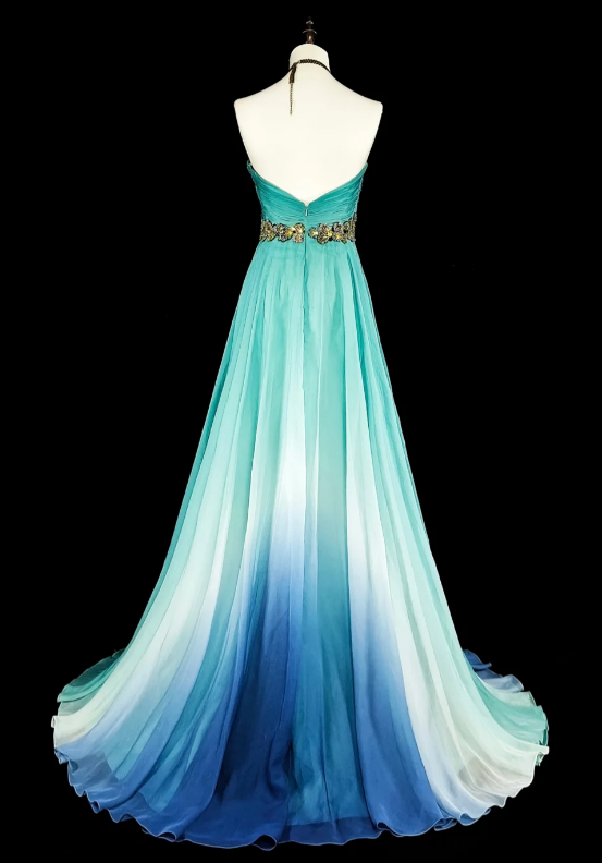 Goregeous Strapless A-Line Chiffon Long Evening Dress Blue Prom Dress ED08018