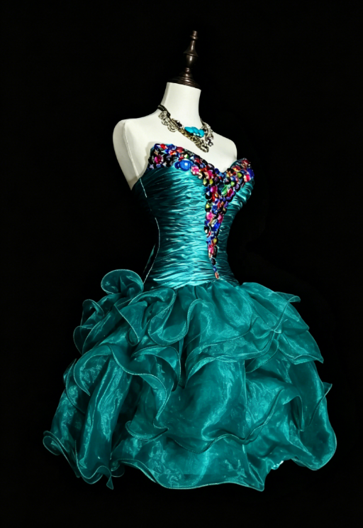 Robe d'anniversaire Chic Sweetheart Robe de bal A-line en tulle Robe de soirée sarcelle ED08019