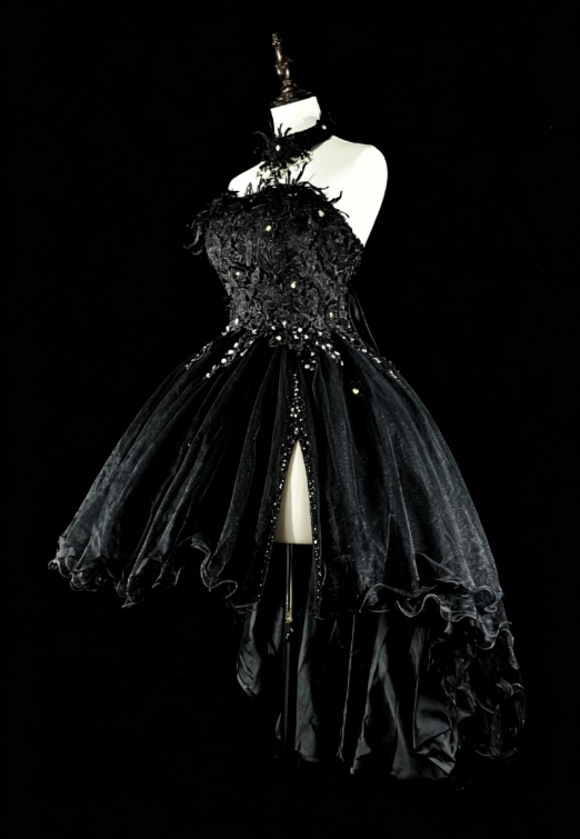 Chic Strapless Birthday Dress A-Line Applique Tulle Homecoming Dress Black Party Dress ED08022