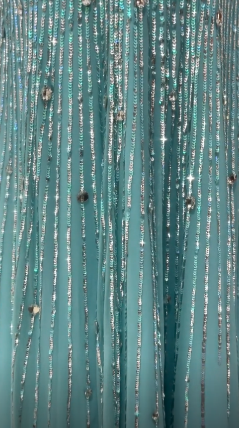 Robe de bal chic bleu Tiffany bustier fourreau paillettes mousseline de soie longue robe de soirée ED08024