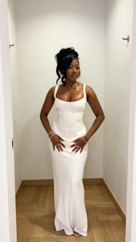 Chic White Prom Dress Spaghetti Straps Sheath Satin Long Evening Dress ED08067