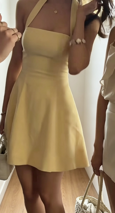 Chic Yellow Short Prom Dress A-Line Halter Birthday Dress Satin Graduation Party Dress ED08091