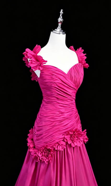 Elegant Sweetheart A-Line Satin Long Evening Dress Hot Pink Prom Dress ED08103