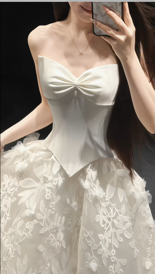 Timeless Strapless Sheath Wedding Dress Chiffon Bridal Gown White Bridal Dress ED08107