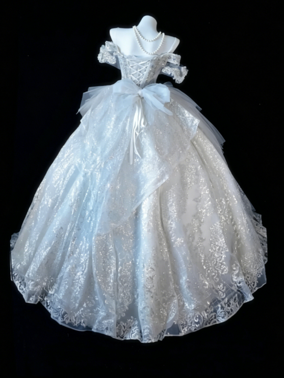 Robe de mariée intemporelle coupe trapèze épaules dénudées, en tulle perlé, robe de mariée blanche ED08111