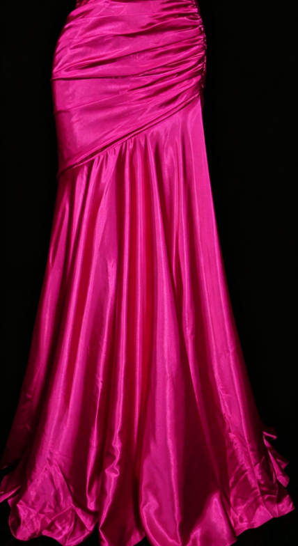 Robe de soirée longue satin fourreau chic asymétrique une épaule rose fuchsia, robe de bal ED08116
