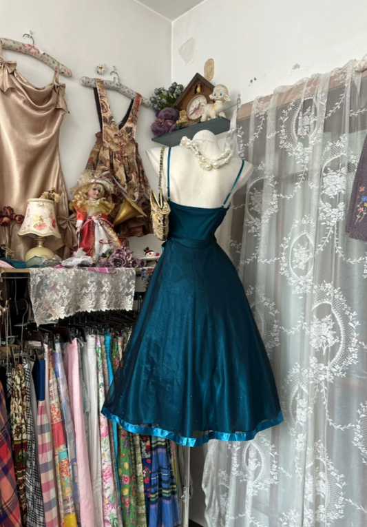 Classy Spaghetti Straps Birthday Dress A-Line Tulle Vacation Dress Teal Graduation Party Dress ED08142