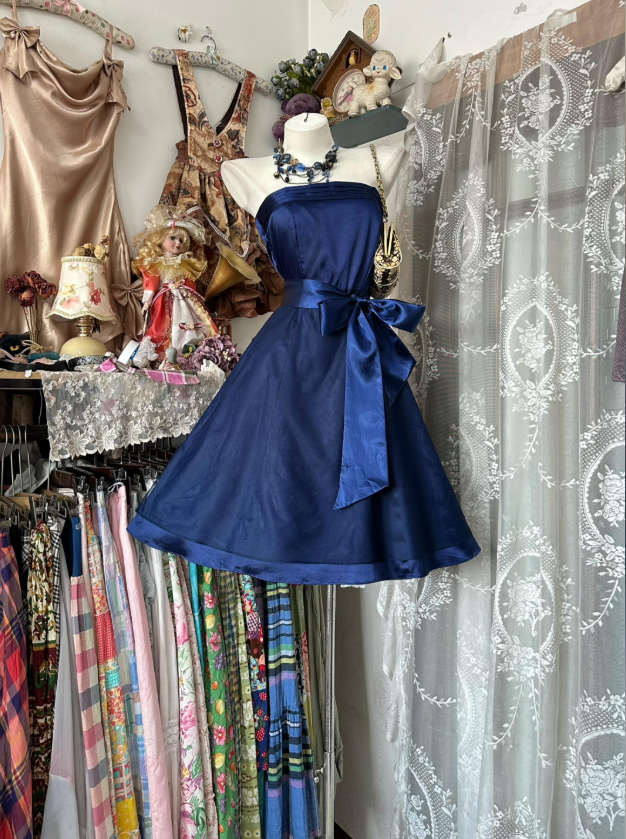 classy blue dress Classy Strapless Birthday Dress A-Line Satin Vacation Dress Navy Blue –  EvaFashionDress