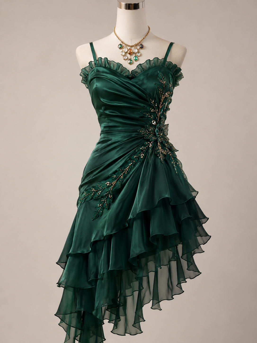 Pretty Short Dark Green Prom Dress Sheath Chiffon Homecoming Dress Spaghetti Straps Birthday Party Outfit ED08183