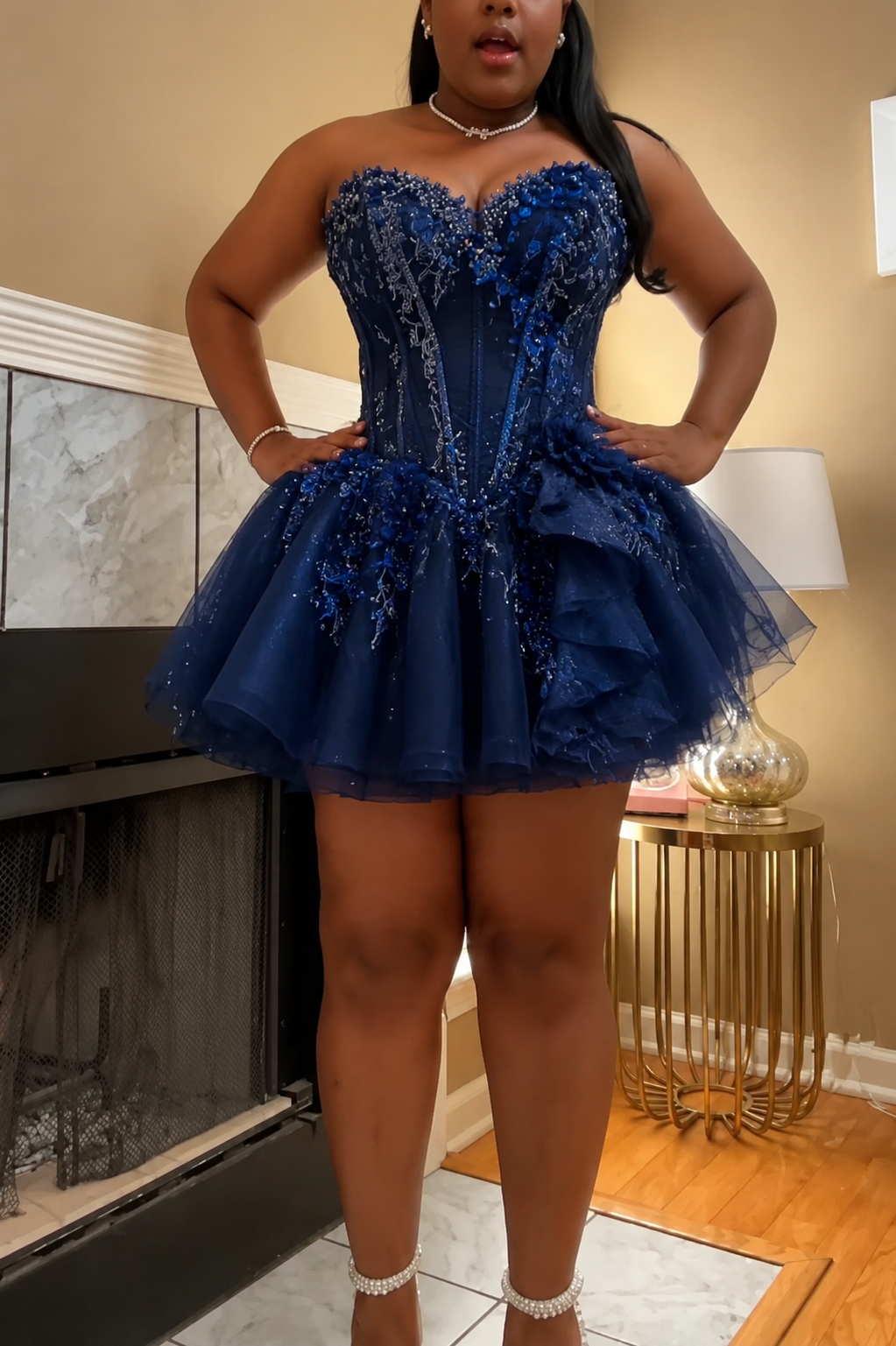 Fashion Navy Blue Birthday Dress Sweetheart A-Line Cocktail Dress Tulle Graduation Party Dress ED08187