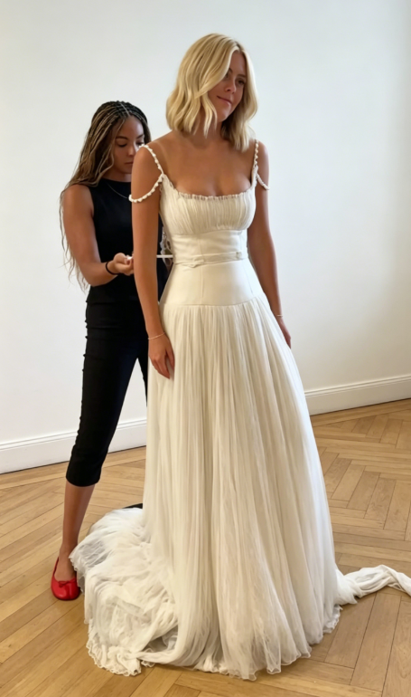 Zeitloses Spaghetti-Träger A-Linien Brautkleid Weißes Brautkleid Chiffon Brautkleid ED08190