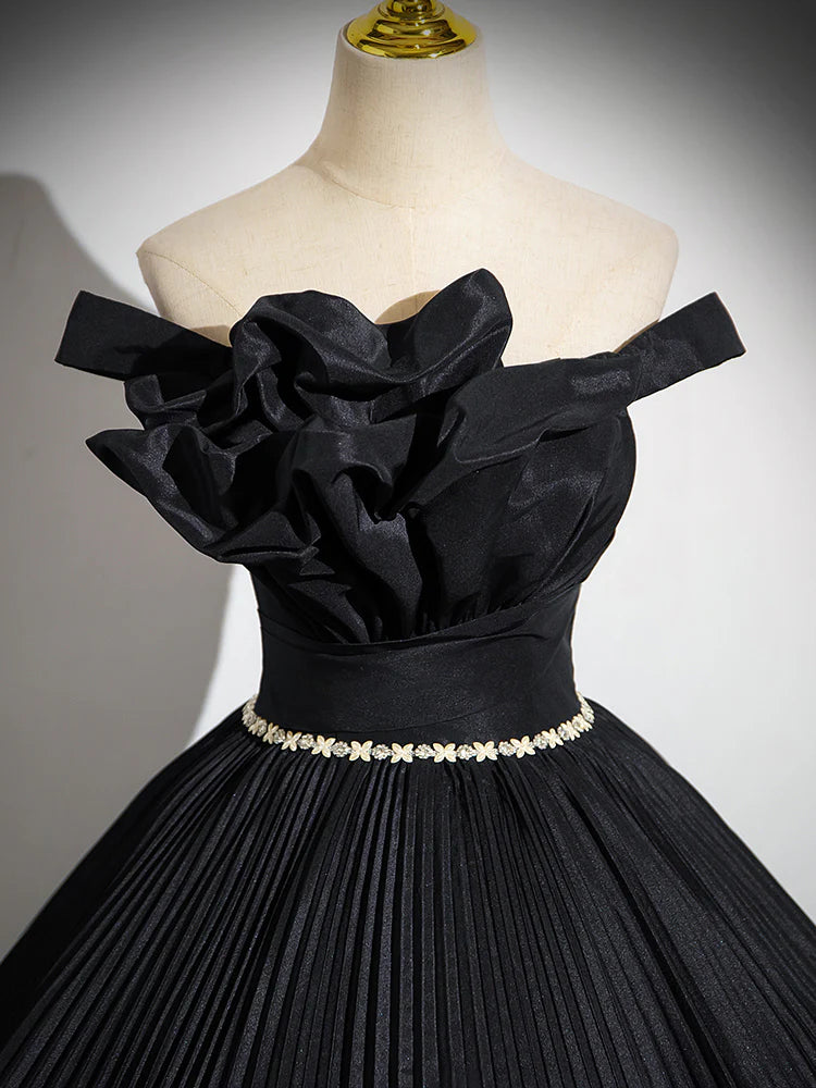 A-Line Off Shoulder Black Long Prom Dress, Black Long Evening Dress ED082