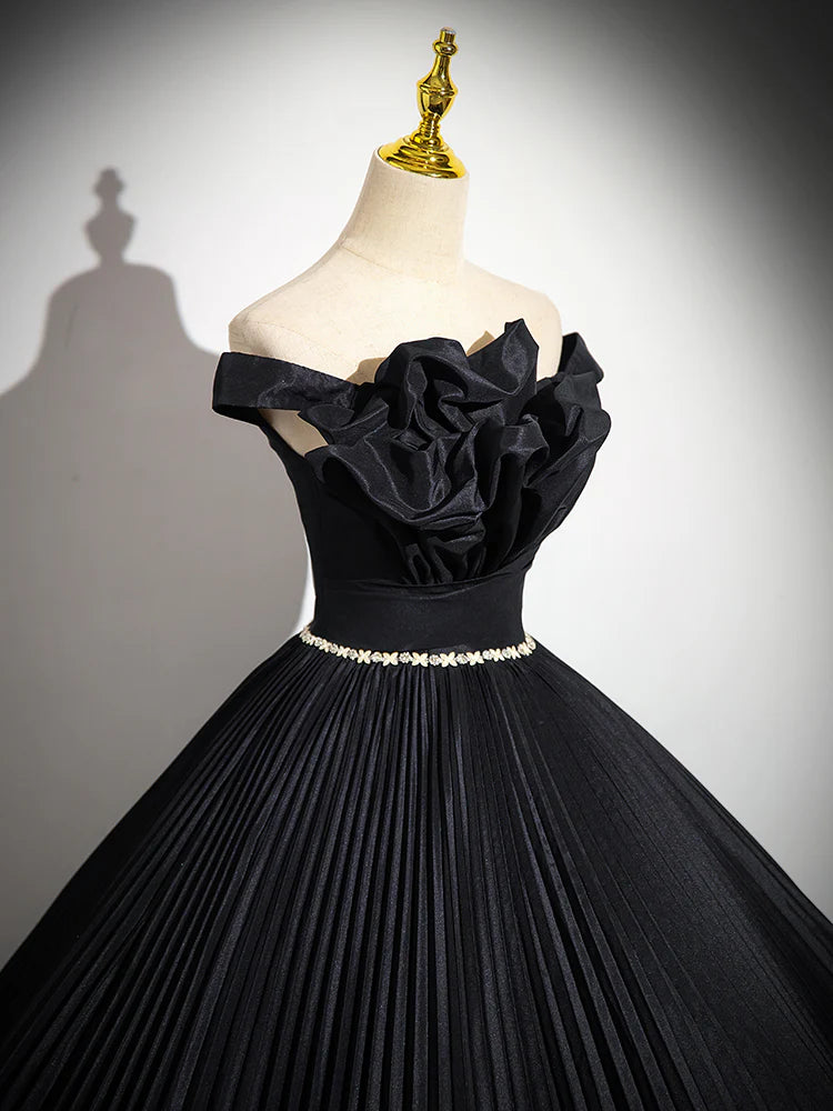 A-Line Off Shoulder Black Long Prom Dress, Black Long Evening Dress ED082