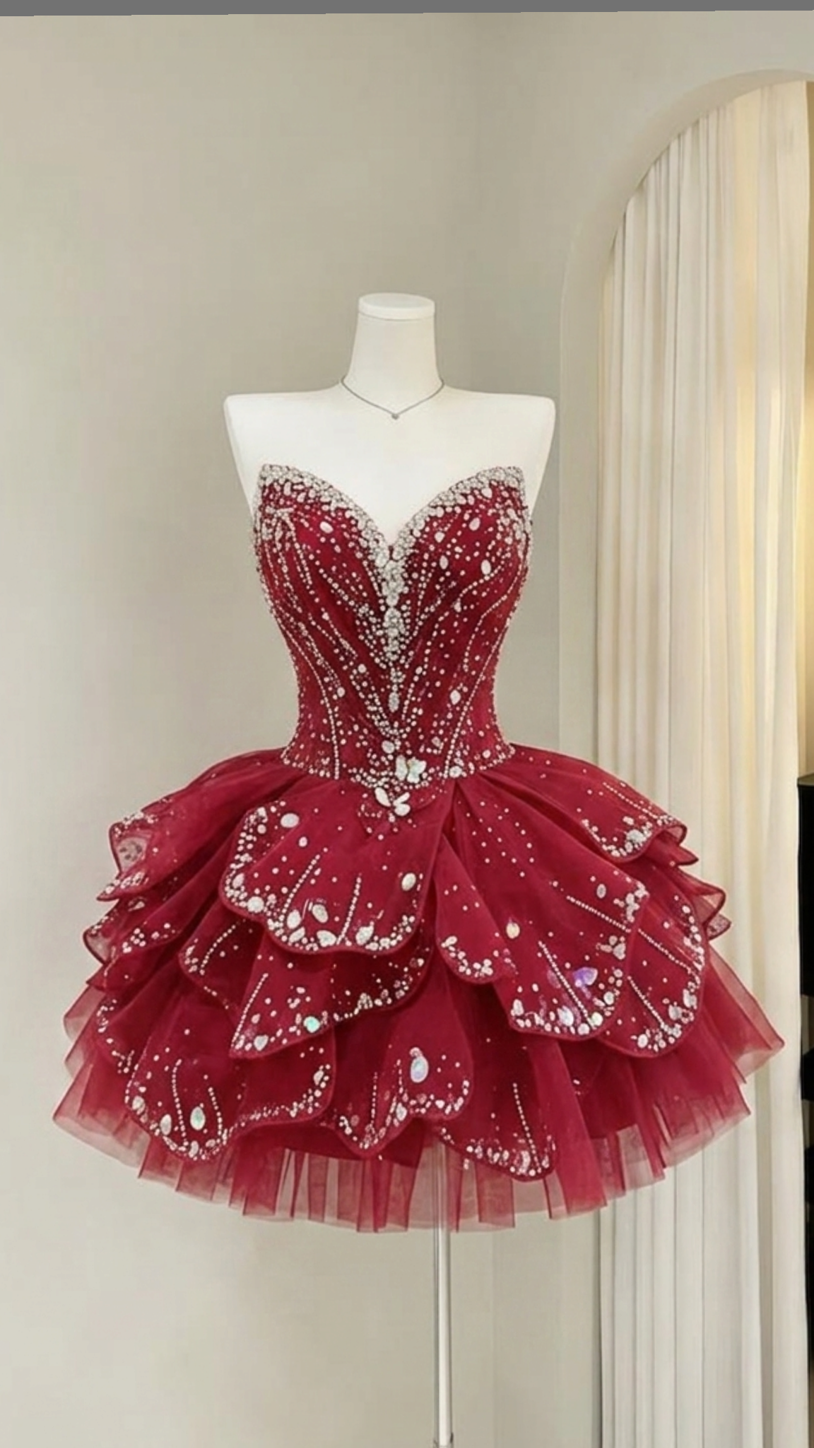 Fairy Burgundy Short Prom Dress Sweetheart A-Line Birthday Dress Tulle Beaded Homecoming Dress ED08204