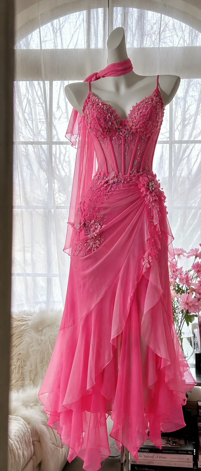 Elfenrosa kurzes Ballkleid Spaghettiträger Etui-Geburtstagskleid Perlen Chiffon Homecoming-Kleid ED08206