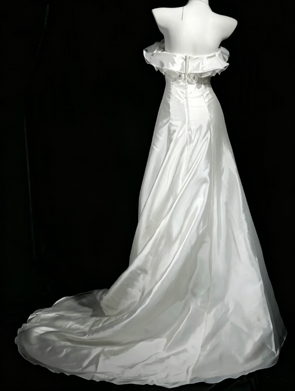 Timeless Strapless A-Line Wedding Dress Satin Bridal Gown White Bridal Dress ED08225