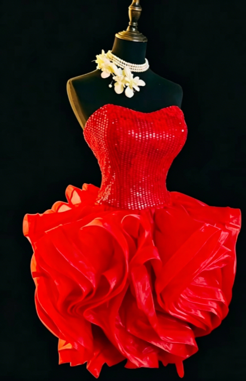 Chic Strapless Birthday Dress Sheath Tulle Cocktail Dress Red Homecoming Dresss ED08241