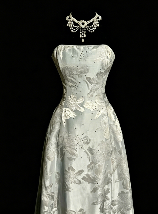 Elegant Strapless Long Evening Dress A-line Jacquard Satin Prom Dress ED08265