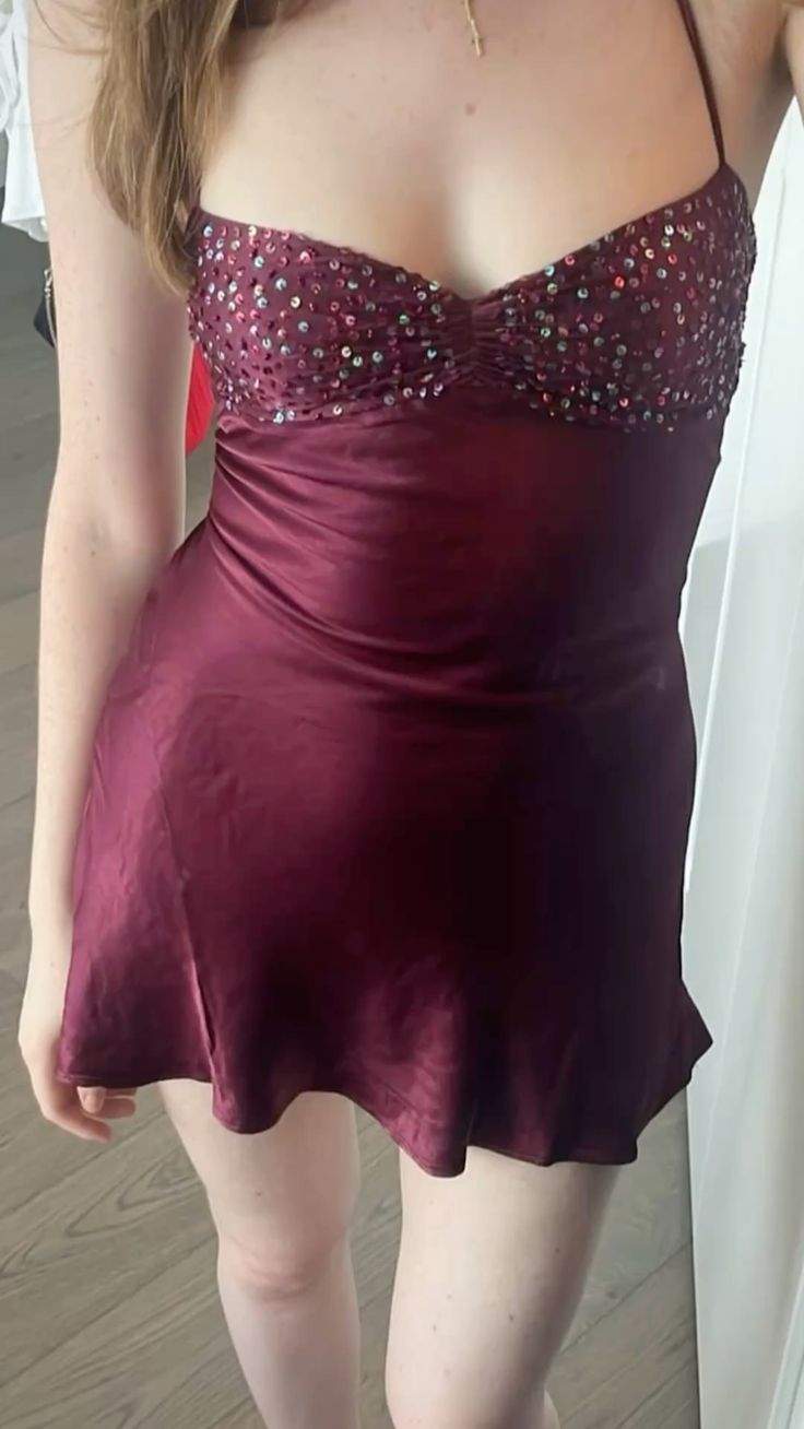 Simple Spaghetti Straps Party Dress Sheath Satin Birthday Dress Sleeveless Burgundy Homecoming Dress ED08287