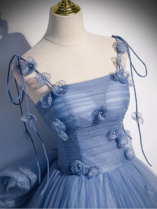 Blue tulle long prom dress, blue tulle formal dress ED0829