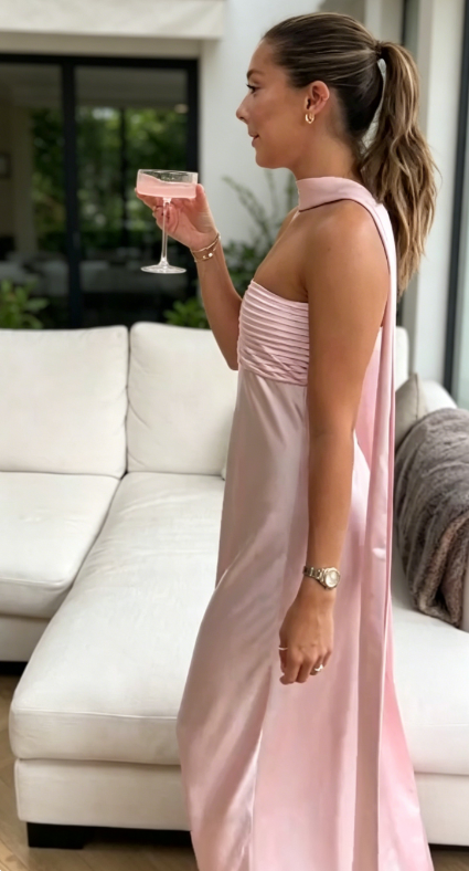 Elegantes rosafarbenes trägerloses figurbetontes Satin-Abendkleid für Hochzeitsgäste ED08300
